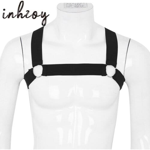 Men Elastic X-Shape Muscle Chest Harness Belt Metal O-rings Straps Crop Tops Hot Sexy Bondage Male Gay Club Party Rave Costume