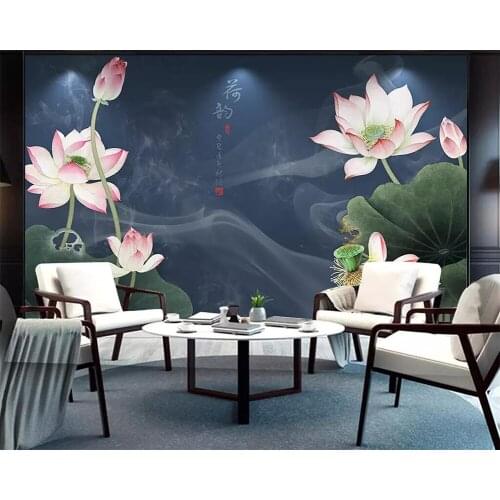Beibehang Chinese style lotus TV background home decoration living room bedroom 3d wallpaper display hall background wall murals