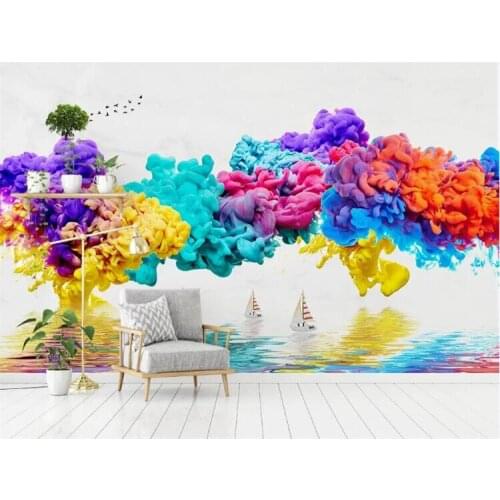 Custom Mural Ink Color Smoke Landscape Birds Abstract 3D Wallpaper Living Room Sofa Background Home Decor Fresco Wall Covering