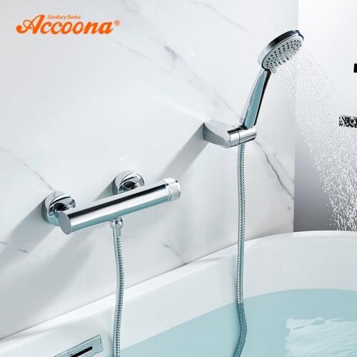 Accoona Chrome Bathtub Faucet Shower Set Rotary Handleless Switch Wall Mount Shower Hot Cold Brass Mixer Tap Bath Shower A80121