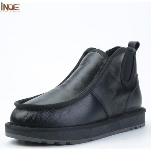 INOE Real Sheepskin leatehr fur lined for Men winter boots waterproof snow boots for man winter shoes non-slip black 35-44