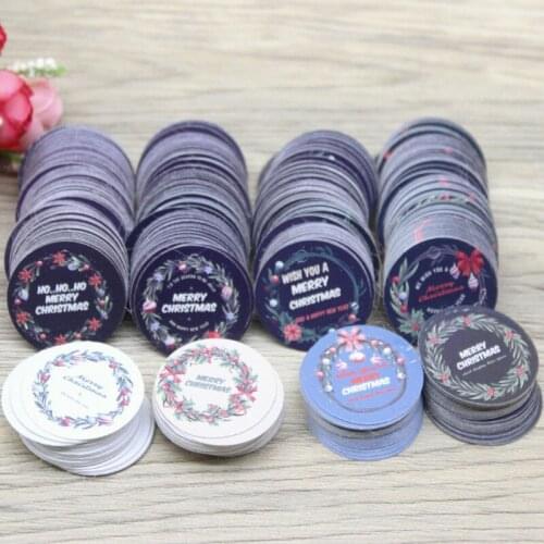 3cm round Merry xmas paper gifts tag Happy new year gifts candy wedding favors decoration tag party suppiles jewelry label tag