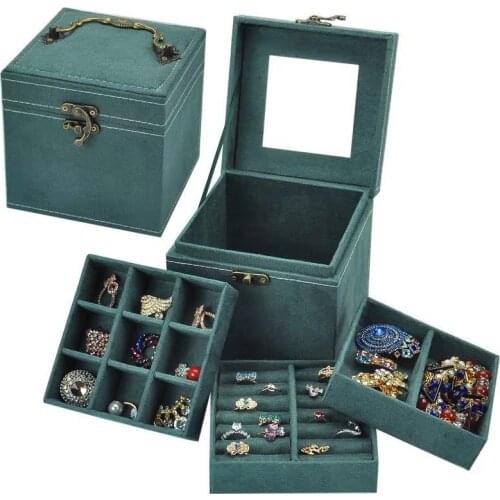 Square Portable Three-layer Jewelry Box Home Desktop Jewelry Finishing Birthday Gift Flannel Jewelry Storage Jewelry Rack