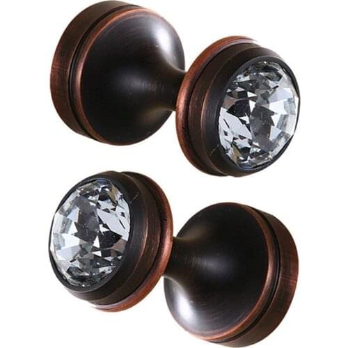Leyden Brass Towel Hook Set of Two Round Type with Crystal, Wall Mounted 2 Coat Robe Hangers Small Size Heavy Duty Black Finish