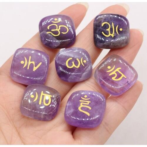 Hot Sale 7pcs/lot Natural Amethysts Viking Runes Amulet Set Reiki Healing Crystal Divination Tumbled Energy Stone Beads Gift
