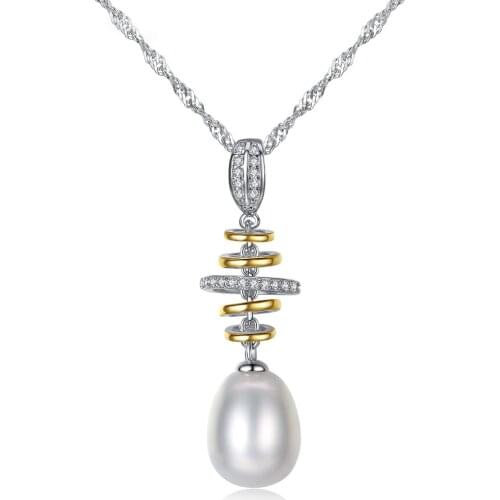 MetJakt S925 Water Wave Chain 9-10mm Freshwater Pearl Ladies Pendant Necklace