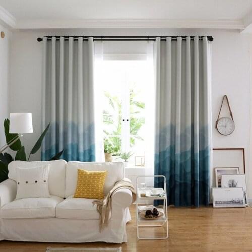 Minimalist Gradient Blue Blackout Curtains for Living Room Bedroom Window Treatment Physical Curtain Kitchen Panel