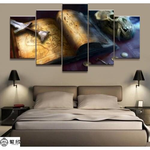 Home Decor Modular Canvas Picture 5 Piece Elder Scrolls V Skyrim Game Painting Poster Wall For Home Canvas Painting Wholesale