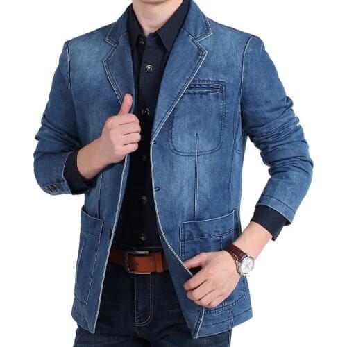 Fall denim jacket mens denim jacket suit blue retro cotton coat suitable for wide coat coat