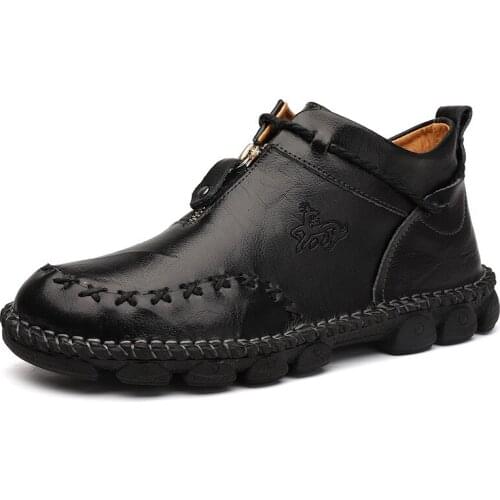 High Quality Genuine Leather Mens Boots Handmade Retro Male Man Brown Ankle Boots 2021 Spring Autumn Big EU Size 38-47 PW073