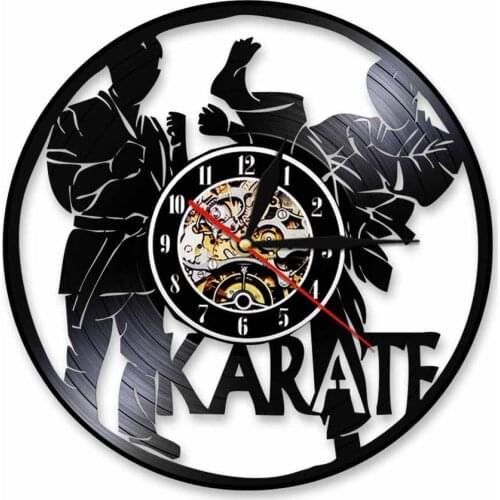 Karate Fighter Vinyl Record Wall Clock Sportmen 3D Hanging Clock Watch Modern Art Living Room Decoration Sport Enthusiast Gift