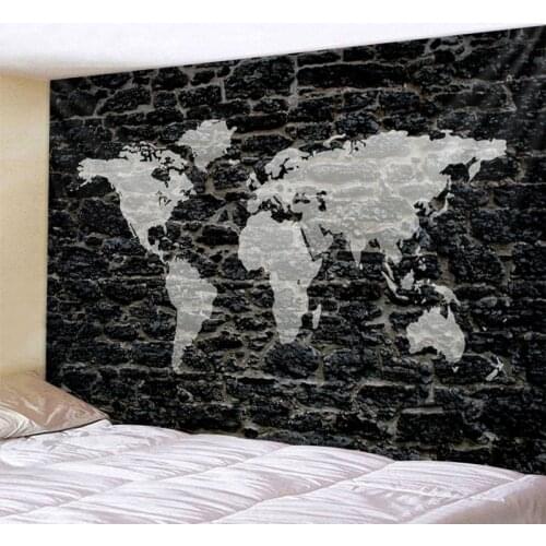Nordic Style Stone Wall World Map Tapestry Wall Hanging Polyster Beach Towel Polyester Thin Blanket Yoga Shawl Mat
