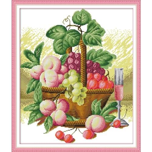 NKF Rich Fruit Basket Cross Stitch Patterns DIY Kits Needlework Embroidery Chinese Cross Stitch for Home Decor