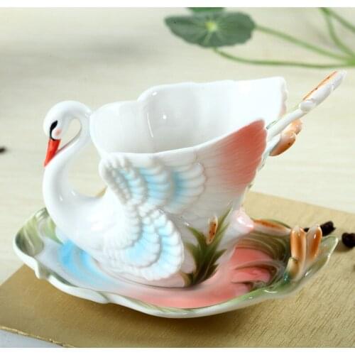 New enamel porcelain white swan coffee cup personalized creative gift coffee cup fashion Mug cute coffee mugs and cups