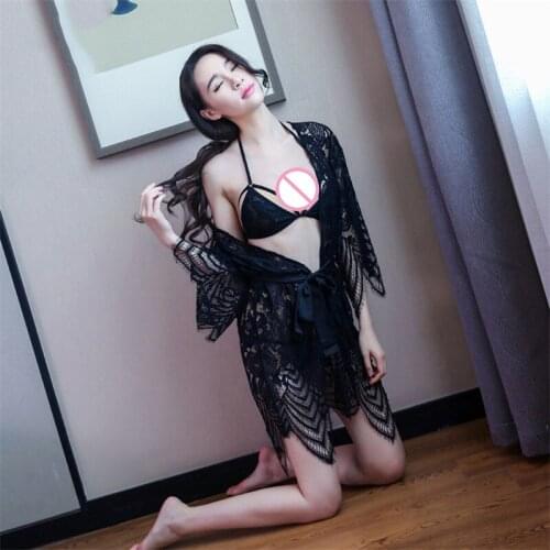 Black/Red/White 2018 New Fashion Women Floral Lingerie Sexy Lace Hollow Deep V Transparent Belt Slim Erotic Sleepwear Slips Sets