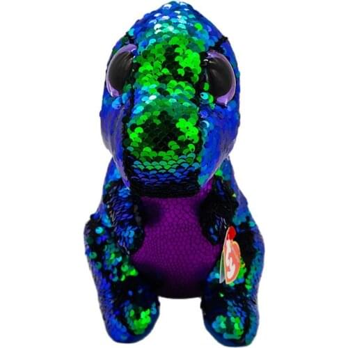 New 6 Inch 15 cm Ty Big Eyes Plush Pea Plush Animal Green Purple Sequined Dragon Collection Doll Child Birthday Christmas Gift