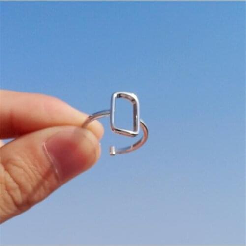 New Simple Geometric Rectangular Square 925 Sterling Silver Jewelry Not Allergic Popular Fashion Exquisite Opening Rings SR576