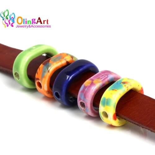 OlingArt 16mm 10Pcs/lot Leather clasps Ceramic square Double hole beads New Hot Sale Multicolor mixing DIY Jewelry making