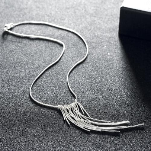 Hot classic 925 Sterling Silver Jewelry 18 inches Wild tassel snake chain wicker necklace for woman fashion Christmas gifts