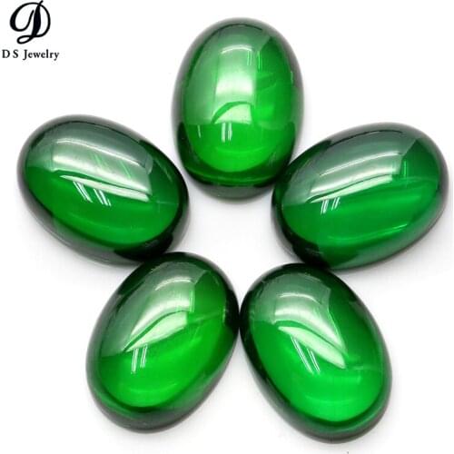 Sale Loose CZ Zircon Stone Green Color Oval Cabochon Flat Bottom Synthetic Cubic Zirconia Gems For Jewelry