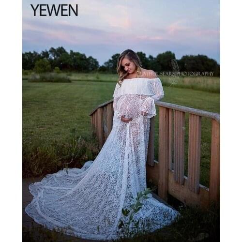 Sexy Lace Maternity Dresses For Photo Shoot Prop Long Sleeves Pregnancy Photography Dress Pregnant Women Maxi Maternity Gown