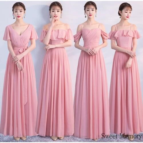 2021 Girls Dress Sweet Memory Pink Blue Gray Chiffon Bridesmaid Dresses Elegant Long Formal Wedding Party Dress Women Vestidos