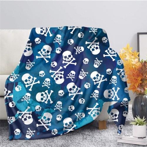 Blue Gothic Skull Pattern Throw Blanket Autumn/Winter Home Textile Comfortable Bed Fleece Blankets Fashion Teenage Bedspreads