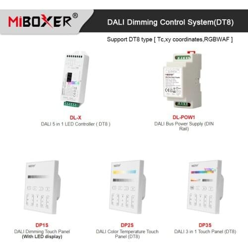 Miboxer DALI Dimming Control System(DT8) 86 touch panel DALI 5 in 1 LED Controller DALI Bus Power Supply DIN Rail for LED lamps