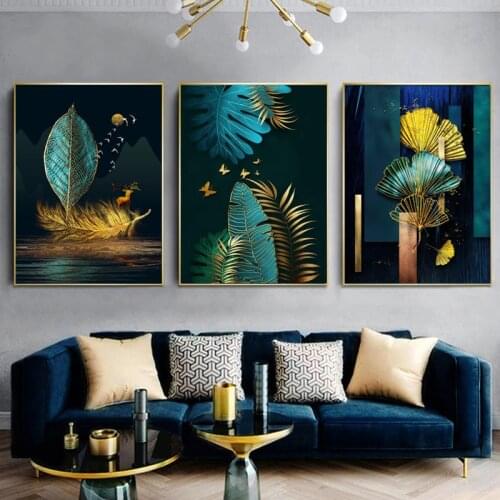 Modern Luxury Nordic Leaf Feathe Canvas Painting Wall Art Posters Prints Wall Pictures For Living Room Home Cuadros Decoration