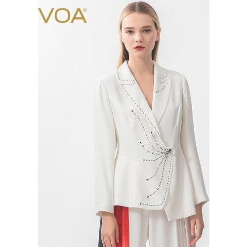 VOA Silk 40m/m Heavy Arctic bai ping Lapel Collar yi li kou Black Arch Needle Asymmetric Straight Suit Female W553