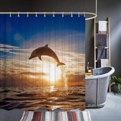 Cute Dolphin Bathroom Curtains Shower Curtains With Hooks Waterproof Polyester Cloth Decor Multiple size Bathing Curtain