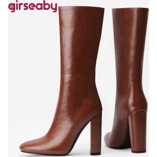 Girseaby Women Luxury Brand Mixed Color Modern Knee High Boots Patent Leather Pull On Round Toe Block Heel Winter Ladies S2459