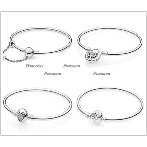 925 Sterling Silver Pave Icy Pattern Heart Of Winter Clasp Chain Basic Bracelet Fit Women Bead Charm Pandora Jewelry