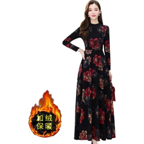 Fashion Long Dress Women Plus Size 2021 Autumn Winter New Elegant Plus Fleece Base Big Pendulum Dresses Ladies Vestidos 3XL G875