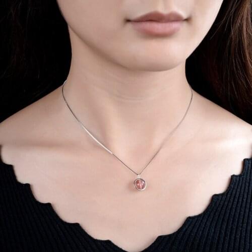 Newest 925 Sterling Silver Necklace Love Angle pink Moonlight Opal Pendant Neckace For Women Gift choker Bijoux Mujer Collier
