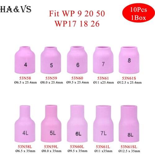10PCs 25.4mm 53N58 53N59 53N60 53N61 53N61S 35mm 53N58L 53N59L 53N60L 53N61L 53N61SL Alumina Nozzles For TIG WP9/17/18/20/26