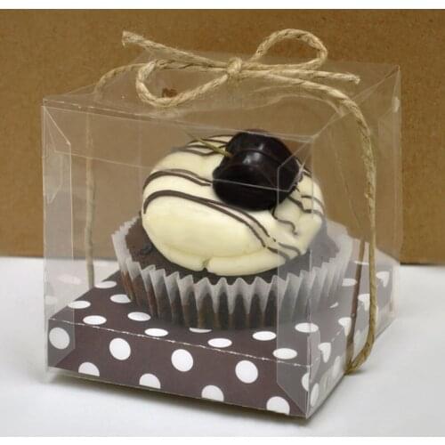 12Pcs/Lot Transparent Small Cake Box Packaging Cupcake Boxes Dessert Boxes With Ribbon For Wrapping Favors Gifts Diy Home Baking