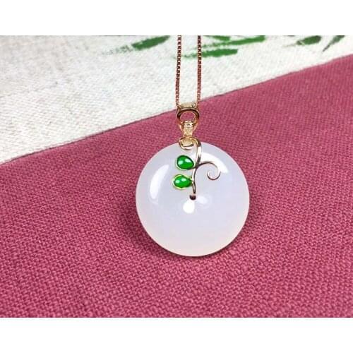 18K gold inlaid hetian white jade safety buckle pendantJ58