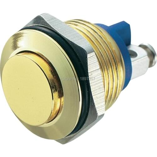 20 pieces high flat head Vandal-proof button,16mm 36V/DC 2A screw terminal golden push button switch