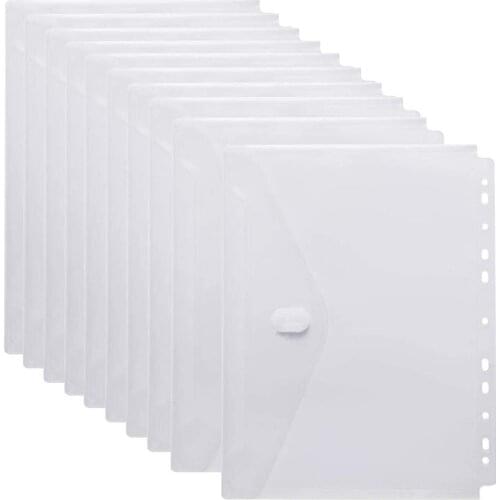 5pcs/Set 11-Hole Clear Plastic Envelope Binder Pockets Folder, A4 Size Paper Document File Bags for 2 /3/4 Ring Binder,5 Packs