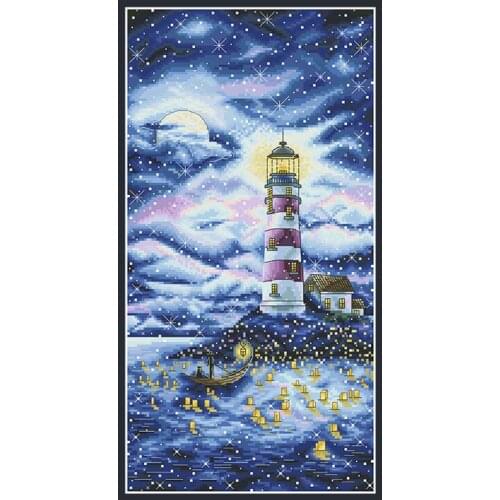Aurora Lighthouse Stamped Cross Stitch Kits Landscape Embroidery Complete Sets 11CT 14CT Needlework Diy Handmade Home Decoration