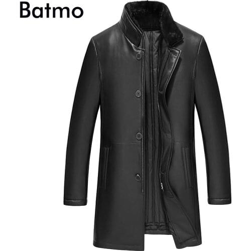 BATMO 2018 new arrival winter high quality sheepskin&mink fur collar white duck down jackets men,mens real leather trench coat