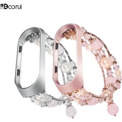 BOORUI Crystal Mi Band 4 Strap Pulseira Beads Agate Chain Metal Replacement for Xiaomi Mi Band 3 4 Strap Correa Mi Band 3