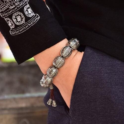 Solide S990 sterling silver bracelet the worlds richest turtle shell divination mens personality string bracelets gift