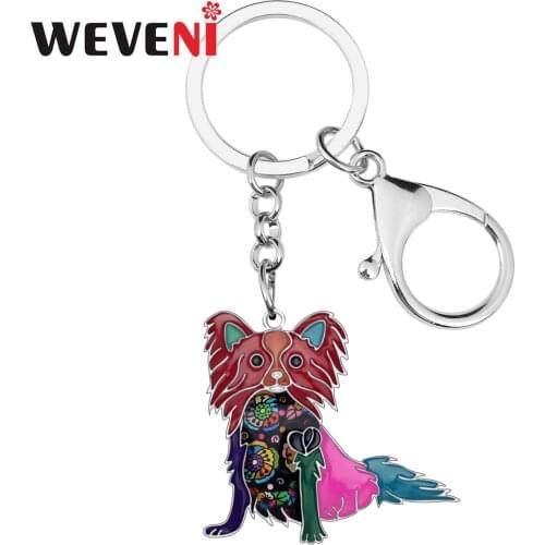 WEVENI Enamel Alloy Papillon Dog Key Chains Keychain Holder Animal Jewelry For Women Girls Bag Car Charms Pendant Gift Wholesale