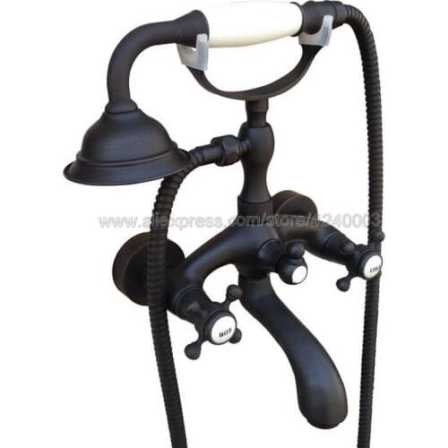Oil Rubbed Bronze Bathroom Tub Faucet W/Hand Shower Sprayer Clawfoot Mixer Tap Wall Mounted Ktf566