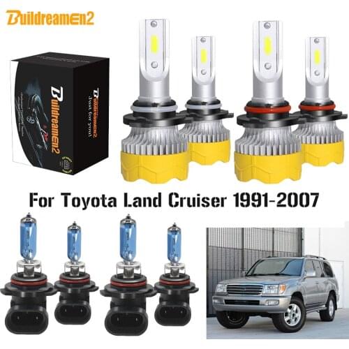Buildreamen2 4 X Car Headlight High Beam + Low Beam LED Halogen Headlamp Bulb 9005 9006 12V For Toyota Land Cruiser 1991-2007