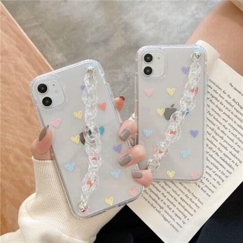 Love Heart Shock Proof Phone Case TPU Wrist For iPhone 11 11PRO MAX Case Clear Hand Wrist Phone Case For iPhone 8 7 Plus XR 12