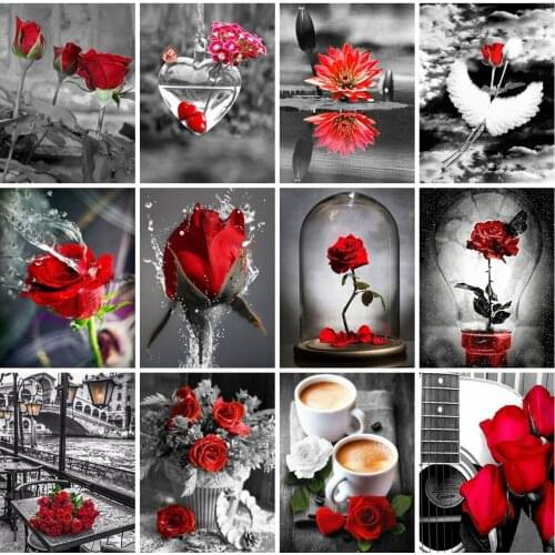EverShine Diamond Painting Rose Cross Stitch Diamond Embroidery Red And Black Series Flowers Rhinestones Art Kits Wall Decor