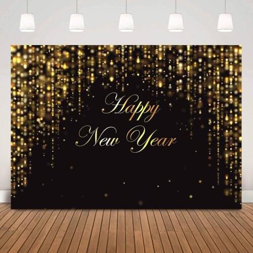 Happy New Year Background Photo Shoot Bokeh Golden Glitter Backdrop Newborn Baby Birthday Portrait Black Photocall Studio Props